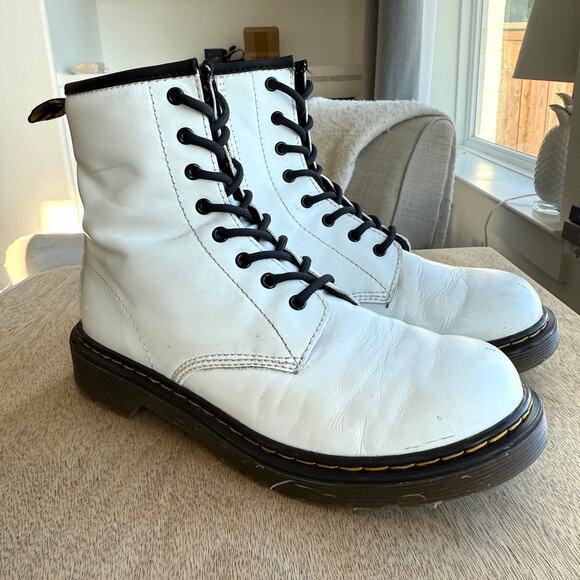 Dr. Martens Shoes - Dr. Martens 1460 Pascal Boots White Leather Lace Up Combat Punk Unisex 5 Women 6